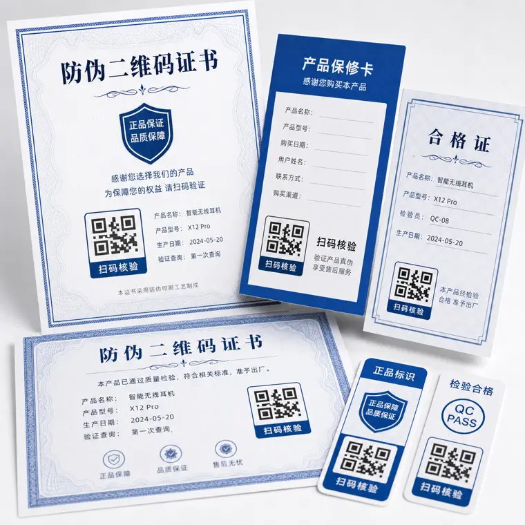 防伪二维码证书产品图